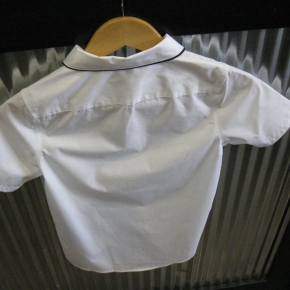 Lands End Girls Piped Peter Pan Collar Broadcloth Shirt, White/Classic Navy, NWT - Picture 2 of 3